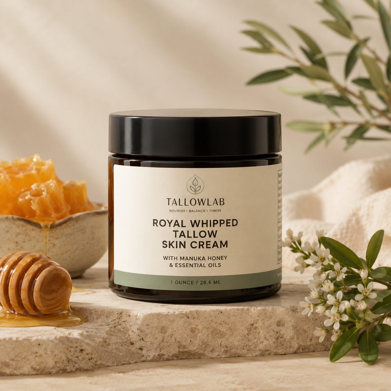 T&B LUXE Royal Whipped Tallow Skincream with Manuka Honey, Essential Oils, 1 Oz